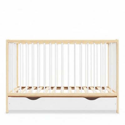 Lit bébé évolutif avec tiroir Mathis 60x120 cm (matelas non inclus) Bois naturel et blanc