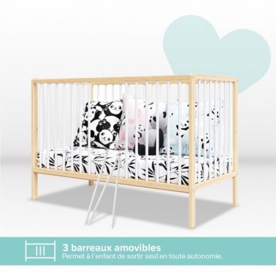 Lit bébé évolutif avec tiroir Mathis 60x120 cm (matelas non inclus) Bois naturel et blanc