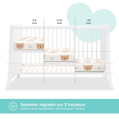 Lit bébé évolutif avec tiroir Timeo 60x120 cm (matelas non inclus) Blanc & bois