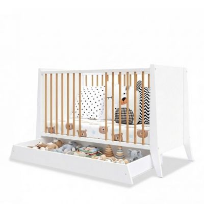 Lit bébé évolutif avec tiroir Timeo 60x120 cm (matelas non inclus) Blanc & bois