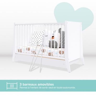 Lit bébé évolutif avec tiroir Timeo 60x120 cm (matelas non inclus) Blanc
