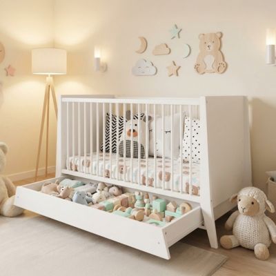 Lit bébé évolutif avec tiroir Timeo 60x120 cm (matelas non inclus) Blanc
