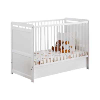 Lit bébé évolutif - GUIZMO - Coloris blanc mat - Lit réglable en hauteur avec tiroir et matelas.