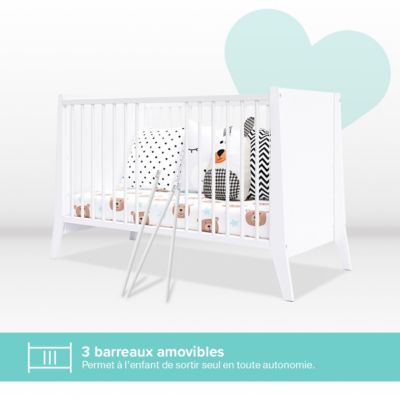 Lit bébé évolutif Timeo 60x120 cm (matelas non inclus) Blanc