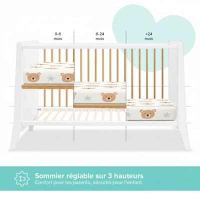 Lit bébé évolutif Timeo 60x120 cm (matelas non inclus) Gris & bois