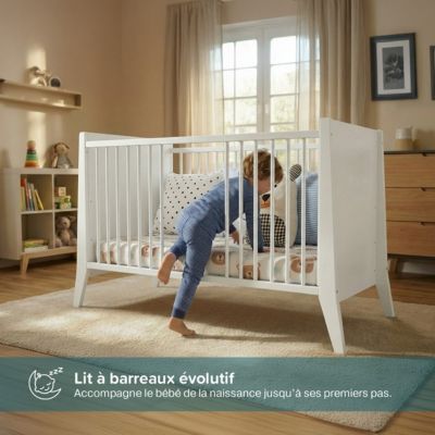 Lit bébé évolutif Timeo 60x120 cm (matelas non inclus) Gris & bois