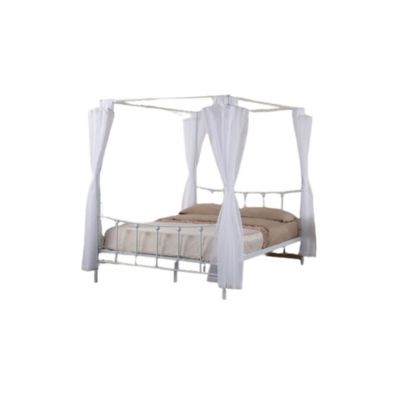 Lit baldaquin AMORE  140x200 cm  Métal blanc avec voilage inclus  Elégance et romantisme