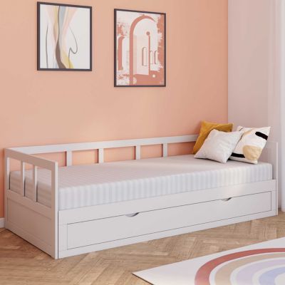Lit banquette 90 x 190 cm ZOYA convertible 180 x 190 cm blanc avec 1 tiroir de rangement