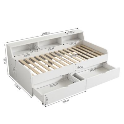 Lit banquette 90 x 200 cm blanc avec rangement, 2 tiroirs