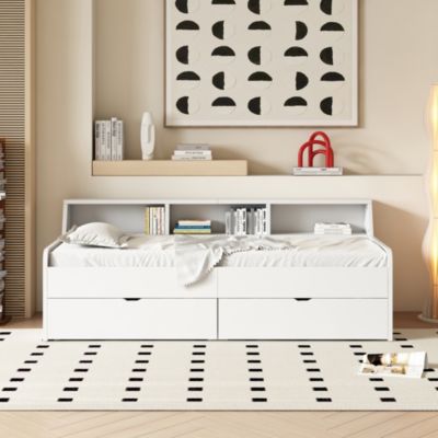 Lit banquette 90 x 200 cm blanc avec rangement, 2 tiroirs