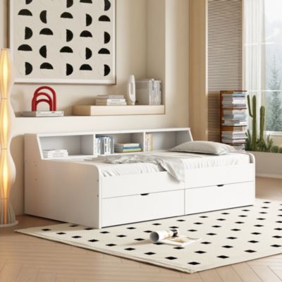 Lit banquette 90 x 200 cm blanc avec rangement, 2 tiroirs