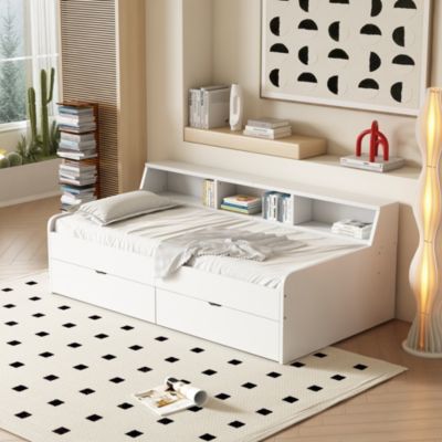 Lit banquette 90 x 200 cm blanc avec rangement, 2 tiroirs