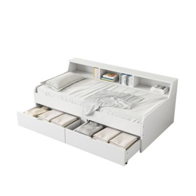 Lit banquette 90 x 200 cm blanc avec rangement, 2 tiroirs