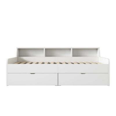 Lit banquette 90 x 200 cm blanc avec rangement, 2 tiroirs