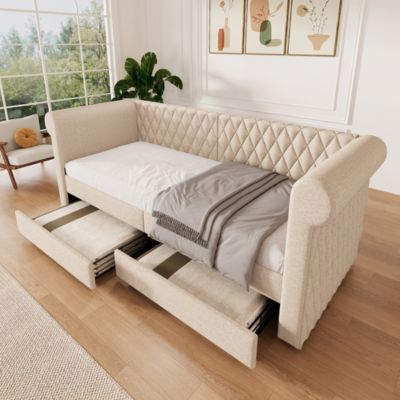 Lit banquette avec 2 tiroirs,90x200cm,Beige,Canapé-lit simple