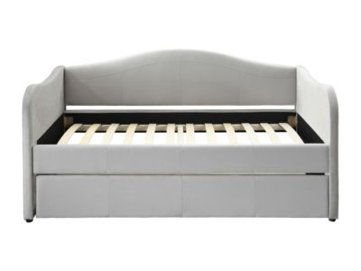 Lit banquette gigogne 2 x 90 x 190 cm - Velours - Gris clair - MATHILDE