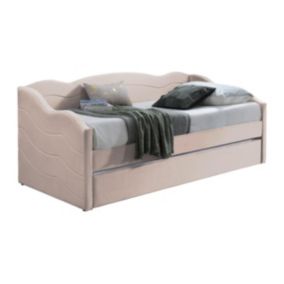 Lit banquette gigogne 2 x 90 x 190 cm - Velours - Rose - LENVIA