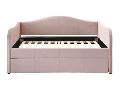 Lit banquette gigogne 2 x 90 x 190 cm - Velours - Rose - MATHILDE