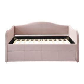 Lit banquette gigogne 2 x 90 x 190 cm - Velours - Rose - MATHILDE