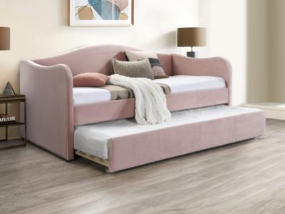 Lit banquette gigogne 2 x 90 x 190 cm - Velours - Rose - MATHILDE