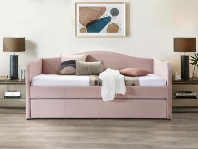 Lit banquette gigogne 2 x 90 x 190 cm - Velours - Rose - MATHILDE