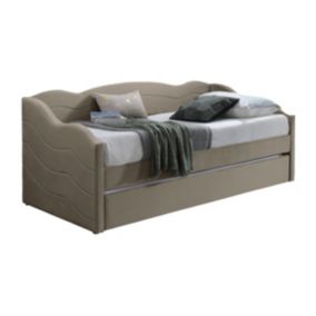 Lit banquette gigogne 2 x 90 x 190 cm - Velours - Taupe - LENVIA