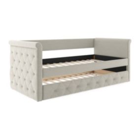 Lit banquette gigogne capitonné - 2 x 90 x 190 cm - Tissu - Beige - LOUISE