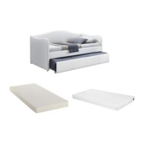 Lit banquette gigogne MATHILDE - 2 x 90 x 190 cm - Simili - Blanc + matelas