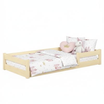 Lit bas Nordi 200x90 - Montessori bois naturel, lit enfant avec barreaux