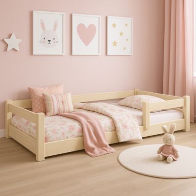 Lit bas Nordi 200x90 - Montessori bois naturel, lit enfant avec barreaux