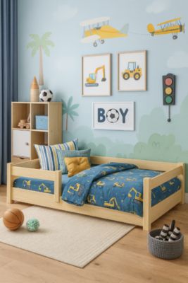 Lit bas Nordi 200x90 - Montessori bois naturel, lit enfant avec barreaux