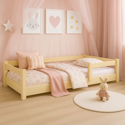 Lit bas Nordi 200x90 - Montessori bois naturel, lit enfant avec barreaux