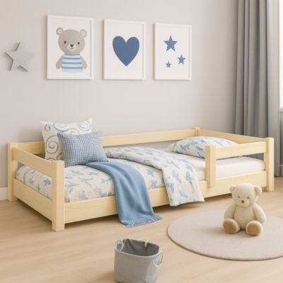 Lit bas Nordi 200x90 - Montessori bois naturel, lit enfant avec barreaux