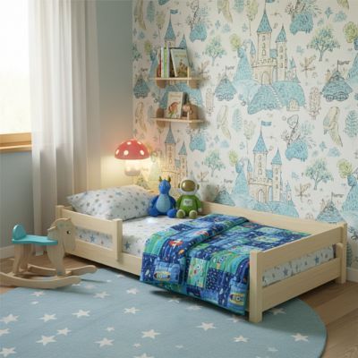 Lit bas Nordi 200x90 - Montessori bois naturel, lit enfant avec barreaux