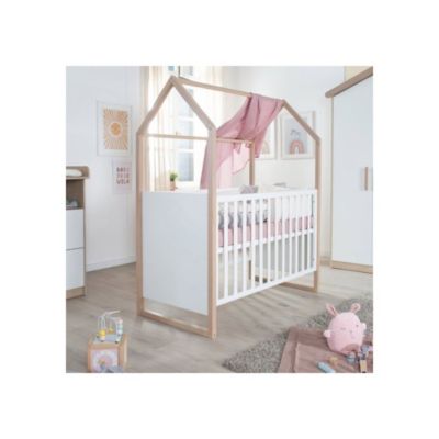 Lit bebe 2-en-1 ROBA Cabane 60 x 120 cm Chene/Blanc