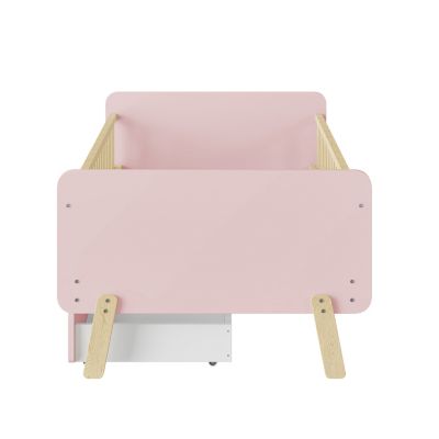 Lit bois 90 par 190 cm lit simple avec 2 tiroirs cadre en bois massif sommier rose