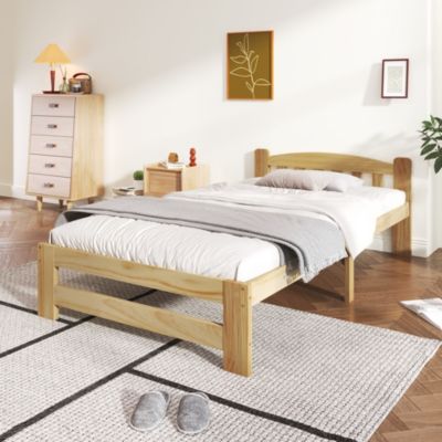 Lit bois massif futon simple bois naturel tete de lit lattes pour adolescent ou adulte naturel 90x200 cm