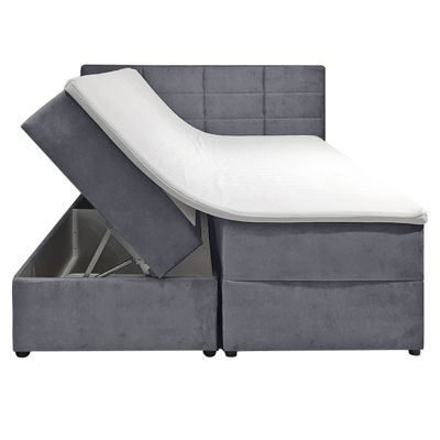 Lit boxspring 180x200 velours gris 2 rangements coffres - BRANDON