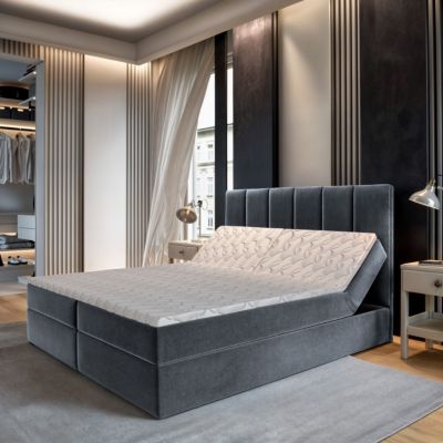 Lit Boxspring BARINO 180X200 CM PAROS 06, Gris, Lit avec matelas et rangement