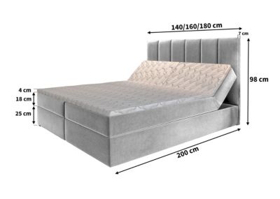Lit Boxspring BARINO 180X200 CM PAROS 06, Gris, Lit avec matelas et rangement
