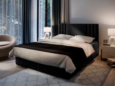 Lit Boxspring BRES 160X200 CM CASABLANCA 16, Noir, Lit avec matelas et rangement