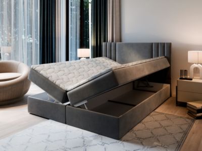 Lit Boxspring BRES 160X200 CM CASABLANCA 16, Noir, Lit avec matelas et rangement