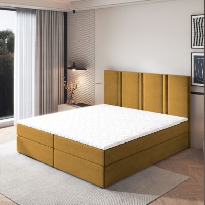Lit Boxspring LARIO 160X200 CM KRONOS 01, Jaune, Lit avec matelas et rangement