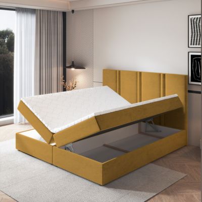Lit Boxspring LARIO 160X200 CM KRONOS 01, Jaune, Lit avec matelas et rangement