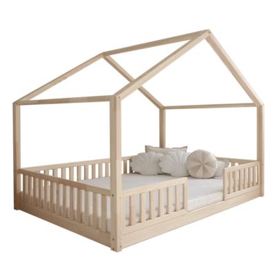 Lit cabane 140x200 barrières et sommier inclus pieds 1 cm Roxane Bois