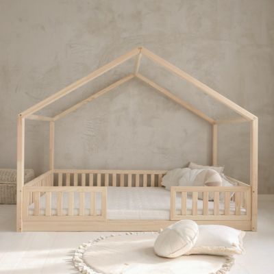Lit cabane 140x200 barrières et sommier inclus pieds 1 cm Roxane Bois