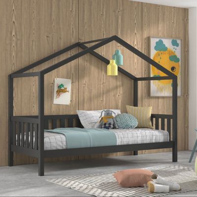 Lit cabane 90x200 sommier inclus Vipack Dallas Anthracite