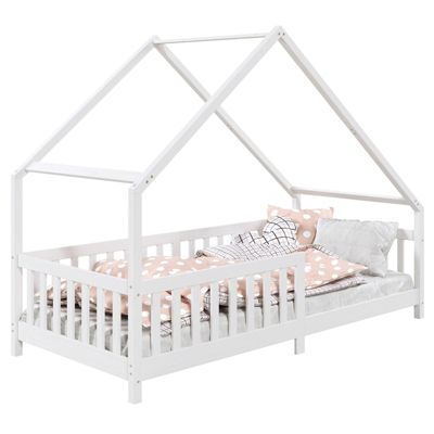 Lit cabane  asymétrique CORA 90 x 190 cm en pin massif lasuré blanc