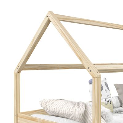Lit cabane CLIA 90 x 200 cm avec tiroirs, en pin massif finition naturelle