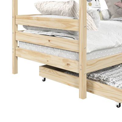 Lit cabane CLIA 90 x 200 cm avec tiroirs, en pin massif finition naturelle